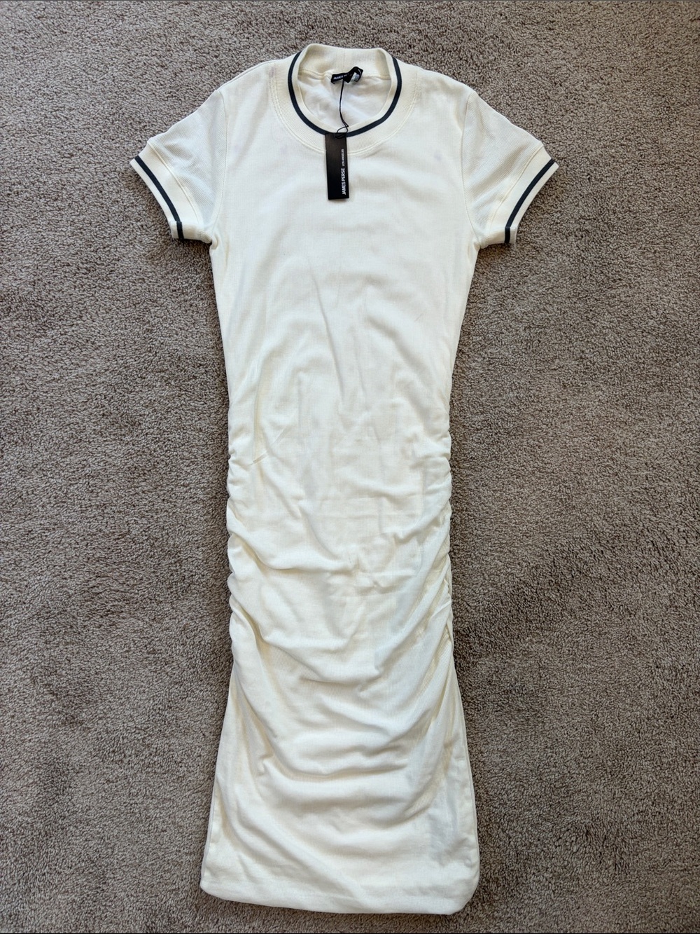 James Perse Short-Sleeve White Bodycon Dress with Contrast Trim tags attached